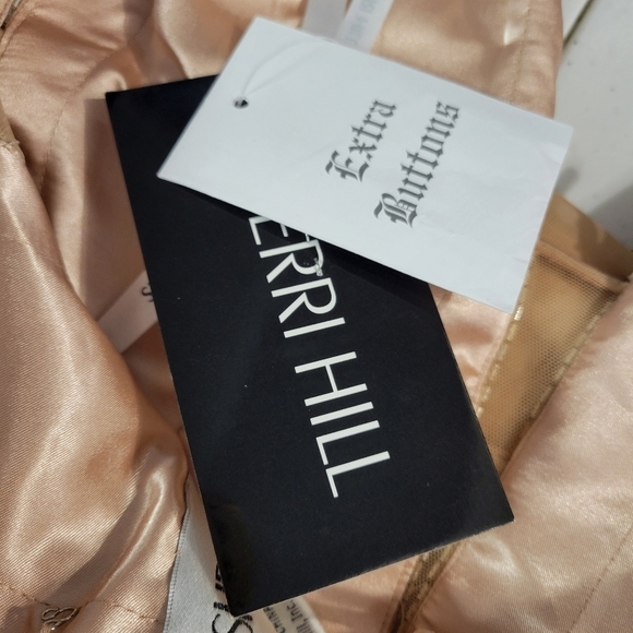 Sherri Hill Beaded Plunging V Neck Chiffon Gown in Nude Pink Color 52589 NWT - Picture 16 of 16